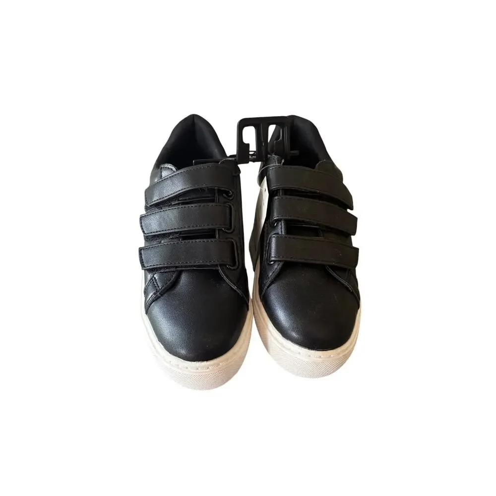 Time and Tru Women’s 3 Strap Memory Foam Sneakers Black Hook Loop Size 6 NWT